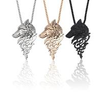 Teogneot 3pcs Collar de lobo para hombres, collar de punta de flecha, collar de cabeza de lobo,collar vintage de lobo tótem con amuleto