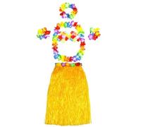 Teogneot Conjunto de disfraz hawaiano, falda hula amarilla con cadena de flores, pulsera y diadema, guirnalda Lei multicolor