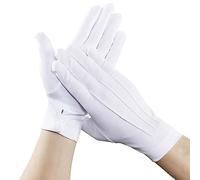 Teokantz 2 Pares Guantes Blancos de Nylon, Guantes Blancos con Botón para Servicio Traje Mayordomo Joyas