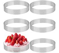 Teokantz 6 Piezas Ø 10 cm Moldes Perforados Tartaletas, Aros para Tartas en Acero Inoxidable 430, Moldes para Tartas Pasteles Mini Tartas Mini Pizzas Muffins