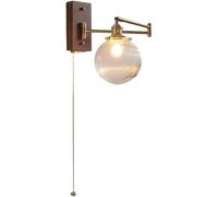 Teokszn Industrial Wall Light Clear Glass Swing Arm Wall Lamp Vintage Brass Farmhouse for Bedroom Reading Light(D)