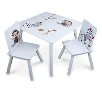 Teorema 40646 - Mesa Auxiliar con 2 sillas para niños, de Madera, Dimensiones: 59 x 59 x 45 cm, sillas máx. 25 kg, con Dibujos de Animales.