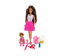 Teorema DEA, muñeca Fashion mamá y niña con Bicicleta y Accesorios, Playset Familiar con Mochila, cámara fotográfica, Botella y Look Chic, y Rodillas Plegables, Juego niñas 3+