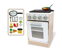 Teorema Giocattoli 40640 - Horno de Cocina de Madera, Juguete para niños con Placa a Pilas Accesorios, Altura 40 cm, con Luces y Efectos sonoros marrón, Blanco y Gris