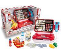 Teorema Giocattoli, Caja de Juguete para niños, Caja registradora de Juguete con escáner de Luces y Sonidos, calculadora Real y Accesorios de supermercado incluidos