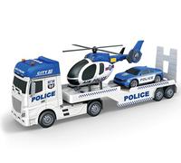Teorema Giocattoli - Camión de Juguete para niños con helicóptero y Coche, Juego de vehículos con Luces y Sonidos, Movimiento de Embrague, Escala 1:16, Tema de policía