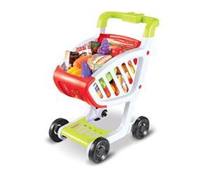 Teorema Giocattoli, Carro de la Compra para niños, Juego de imitación, Carro de la Compra con 4 Ruedas estables, con Muchos Accesorios y Comida de Juguete para niños, Altura 45 cm