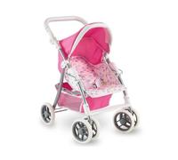 Teorema Giocattoli Cochecito para muñecas Ligero y Plegable, Carrito para muñecas con Capa Ajustable, Cesta de Almacenamiento, Estructura de Metal, Cochecito de Juguete para niña maniobrable, Rosa