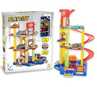 Teorema Giocattoli, Garaje Coches para Niños, Gran Aparcamiento Coches de 3 Pisos con Ascensor, Rampa Espiral, Lavado de Autos y 4 Vehículos Incluidos, Niños 3+ Años