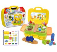 Teorema, Plasti Art Fattoria- Pasta moldeable para niños con 4 tarros de 50 g, Prensa Creativa, extrusora para Patatas Fritas, Plato y Cubiertos, Juego Creativo Cocina