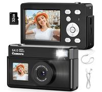 Teoryieer Cámara Digital, Cámara Compacta Digital 4K de 64 MP, Tarjeta de 32 GB, Antivibración, Zoom de 18 Aumentos, Cámara para Vlogs para Adolescentes y Adultos Principiantes (Negro)