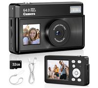 Teoryieer Cámara Digital, Cámara Compacta Digital 4K de 64 MP, Tarjeta de 32 GB, Antivibración, Zoom de 18 Aumentos, Cámara para Vlogs para Adolescentes y Adultos Principiantes (Negro)