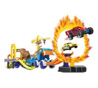 TEO'S Pista Dino Racing Car para niños - Camión transformable 3 en 1 con Pista, Bucle, Anillo de Fuego, Cabeza de Dinosaurio y 4 Coches, Juego de Coche de Juguete para Carreras y Aventuras