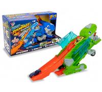 Teo's Power - Dino Rampage Racers, Pista de Coches con Dinosaurio 2 en 1, Lanzador y transportador, 2 Coches de Metal incluidos, Juguete para niños a Partir de 3 años