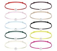 Teouuas 10 Piezas Pulseras de la Amistad, Pulsera de Amistad con Corazón, Corazón Pulsera a Mano Ajustables para Mujeres, Niñas y Mejores Amigas, Regalos de Cumpleaños y Navidad (Plata)