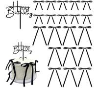 Teouuas 20 Piezas Lazo de Tarta con 1 Piezas Topper Cake Happy Birthday, Adornos para Tartas con Lazos Negros, para Cumpleaños, Baby Shower, Aniversarios, Boda, Decoración de Pasteles