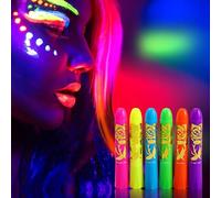 Teouuas 6 Colores Pinturas Cara para Niños, Fluorescente de Color de la Cara, Lavable no Tóxico Cera Lápiz UV Neón, para Niños, Halloween, Fiestas, Cosplay, Semana, Santa