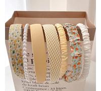 Teouuas 7 Piezas Diademas de Moda para Mujer, Diferentes Modelos, Diademas Pelo Antideslizantes, Diadema de Perlas Vintage, para Uso Diario, Fiestas o Ocasiones Especiales (Amarillo)