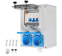 TEOV Distribuidor de corriente para construcción con 1P C16A y 2P 25A FI, IP44, 2 enchufes Schuko de 230 V, distribuidor de corriente para interior y exterior