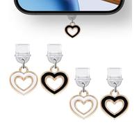 TEOZBLU 4 Piezas de Tapones de Polvo de Teléfono Móvil, Con Colgante en Forma de Corazón, Puerto Universal Tipo C/Apple, Puerto de Carga del Teléfono Móvil a Prueba de Polvo, para iPhone 16/16 pro Max