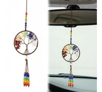TEOZBLU Arbol De La Vida Decoracion, 7 Piedras Chakras, Reiki Accesorios, Colgante para Espejo Retrovisor,Piedra de Cristal Curativo, Decoración Interior del Coche, Reiki, Buena Suerte, Meditación