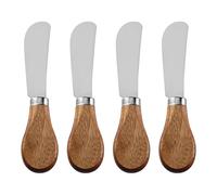 TEOZBLU Set de 4 Cuchillos para Mantequilla de Acero Inoxidable y Madera de Acacia, Cuchillo Untar para Queso y Mermelada, Esparcidor Multifuncional para Desayuno y Catering, 12.6 x 2.1 cm