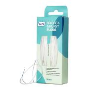 TePe Bridge & Implant Floss, 30 ud., hilo dental ancho apto para brackets, puentes e implantes, herramienta eficaz para eliminar la placa interdental