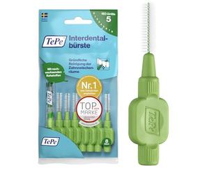 TEPE Cepillos interdentales Green Original (0,8 mm) / Limpieza sencilla y eficaz de los espacios interdentales / 1 x 8 cepillos