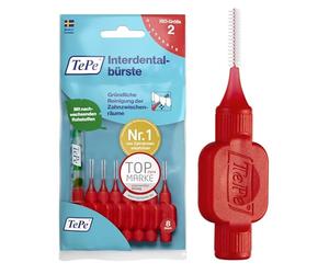 Tepe - Lote de 8 cabezales interdentales para cepillo de dientes (con colgador, 0,5 mm), color rojo