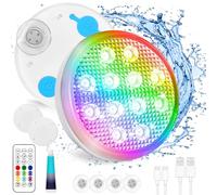 TEPENAR Luces sumergibles recargables para piscina, luces subacuáticas impermeables de 3.7 pulgadas, carga USB-C, funciona con pilas, control remoto, 16 luces de bañera de hidromasaje que cambian de