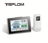 TEPLOM 5055C Termómetro Higrómetro Inalámbrico Despertador con Pantalla a Color, Monitor de y Humedad Interior/Exterior, Batería, Un Solo Uso, Material Plástico Digital, para Adultos