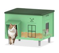 Tepoal - Casa grande con calefacción para gatos al aire libre en invierno, totalmente impermeable y aislada para gatos salvajes, refugio elevado para gatos con almohadilla térmica para gatos