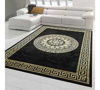 Teppich-Traum Alfombra de diseño Moderno con patrón de meandro en Oro Negro Größe 120x170 cm