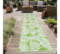 Teppich-Traum Alfombra de Exterior de plástico Resistente a la Intemperie Alfombra de Camping de jardín de balcón Alfombra Larga Corredor de Palma Tropical diseño Verde-Blanco 90 x 300 cm