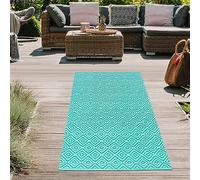 Teppich-Traum Alfombra de Exterior Impermeable plástico reciclable Picnic Camping Playa terraza jardín balcón Corredor Reversible Polipropileno Rombos petróleo 90 x 150 cm
