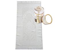 Teppich-Traum Alfombra de Oración Blanca con Tasbih Caja Regalo Diseño Sencillo Suave Plegable Ideal para Viaje Ramadán 65 x 110 cm