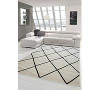 Teppich-Traum Alfombra de Salón Estilo Escandinavo y Diseño de Rombos - de fácil Cuidado - Crema Negro Größe 120x170 cm