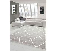 Teppich-Traum Alfombra de Salón Estilo Escandinavo y Diseño de Rombos - de fácil Cuidado - Gris Crema Blanco Größe 160x230 cm