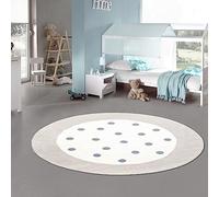 Teppich-Traum Alfombra habitación Infantil Redonda con Lunares y Cenefa Suave Crema, Gris 120 cm Redondo