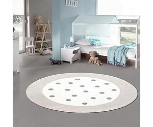 Teppich-Traum Alfombra habitación Infantil Redonda con Lunares y Cenefa Suave Crema, Gris 120 cm Redondo