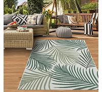Teppich-Traum Alfombra Interior y Exterior Efecto Sisal por Cocina Salón Terraza Balcón Ramas de Palma en Color Verde sobre Arena Größe 200x280 cm