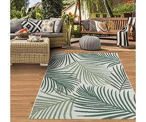 Teppich-Traum Alfombra Interior y Exterior Efecto Sisal por Cocina Salón Terraza Balcón Ramas de Palma en Color Verde sobre Arena Größe 200x280 cm