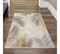Teppich-Traum Alfombra Moderna de Diseño para el Salón con Ramas de Palmera Oro Crema, 60x110 cm