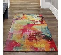 Teppich-Traum Alfombra Moderna de Pelo Corto • Obra de Arte • Multicolor Naranja Verde Größe 80x150 cm