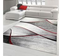 Teppich-Traum Alfombra Moderna de Salón con Diseño de Ondas en Gris Antracita Rojo - de fácil Cuidado Größe 240 x 340 cm