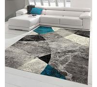 Teppich-Traum Alfombra Moderna Salón con Diseño Abstracto mármol Rombos ondulados en Gris y Azul Größe 200x280 cm
