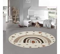 Teppich-Traum Alfombra para habitación Infantil Sala de Juegos Easy-Care Rainbow Stars Bright Robust Cream, 120 cm Redonda