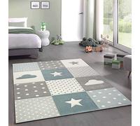 Teppich-Traum Alfombra para niños Juego de Alfombra con Estrella y Nube en Crema Gris Azul Größe 160x230 cm