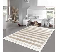 Teppich-Traum Alfombra para sala de juegos, habitación infantil, diseño de campo de juego, con efecto de alta profundidad, fácil de limpiar, suave, sin sustancias nocivas, duradera, color crema, beige