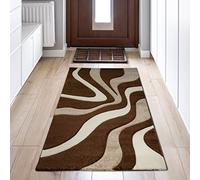 Teppich-Traum Alfombra por Dormitorio | Resistente y fácil de cuidar | Ondas en marrón y Blanco, 60 x 110 cm